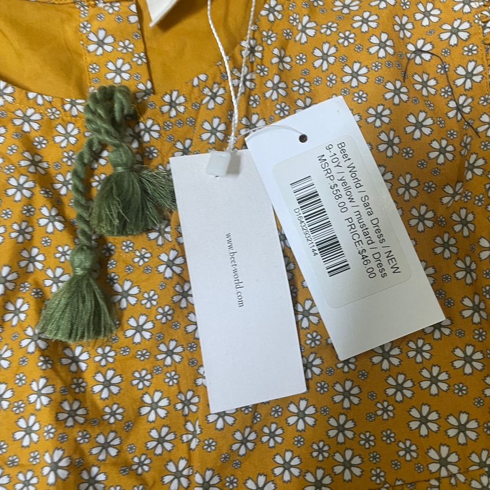 Beet World Girls 9-10 Sara Tiered Dress Mustard Yellow Floral Flutter Sleeves - Picture 5 of 7